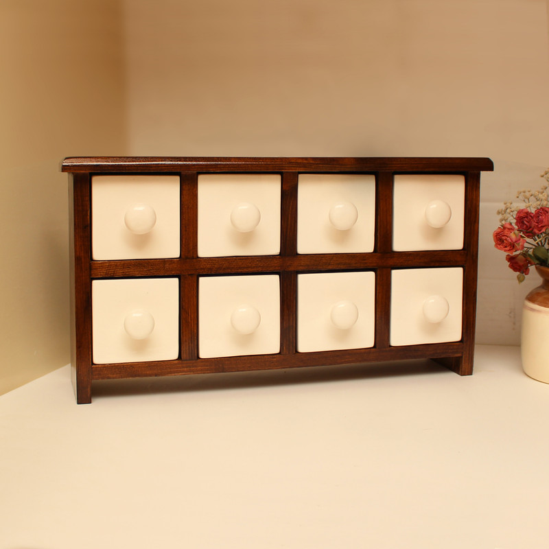 جا ادویه 8 پارچه مدل چوبی و سرامیکی کد 08