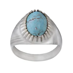 انگشتر نقره مردانه بازرگانی میلادی مدل فیروزه طبیعی نیشابور رکاب کوچک کد AM_029