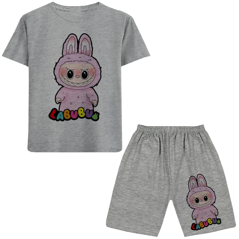 ست تی شرت آستین کوتاه و شلوارک راحتی دخترانه مدل A121 LABUBU