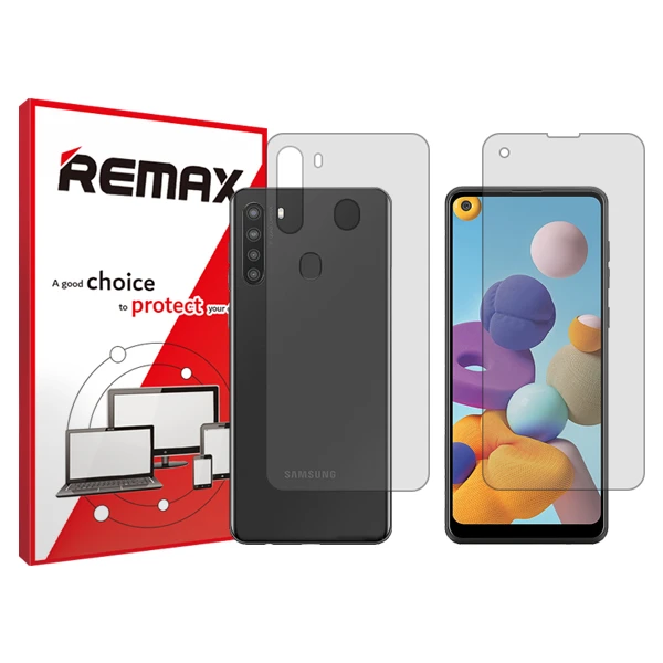 محافظ صفحه نمایش شفاف ریمکس مدل HyGEL مناسب برای گوشی موبایل سامسونگ Galaxy A21  به همراه محافظ پشت گوشی