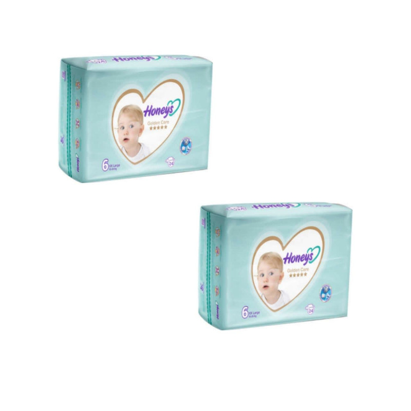 پوشک بچه هانیز کد 001 سایز 6 بسته 24 عددی مجموعه 2 عددی
