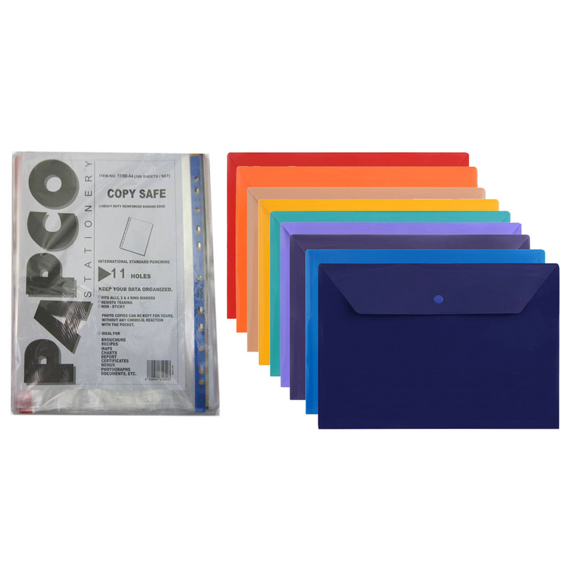 کاور A4 کد 105 به همراه پوشه دکمه دار پاپکو بسته 10 عددی