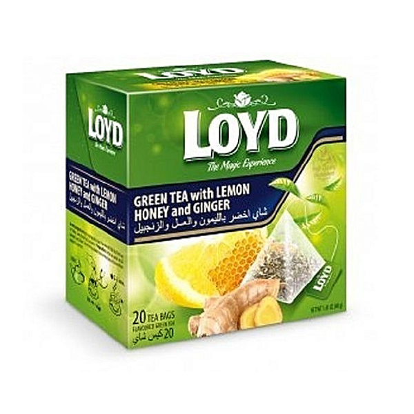 چای سبز لوید مدل لیمو ، عسل و زنجبیل بسته 20 عددی 