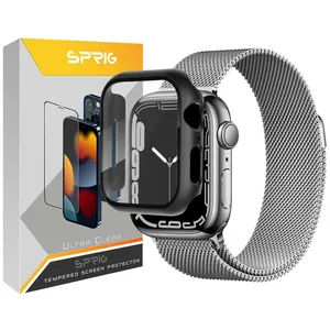 بند اسپریگ مدل SLV milanese Guard مناسب برای اپل واچ Series 8 Aluminum 45mm / Series 7 Aluminum 45mm به همراه کاور