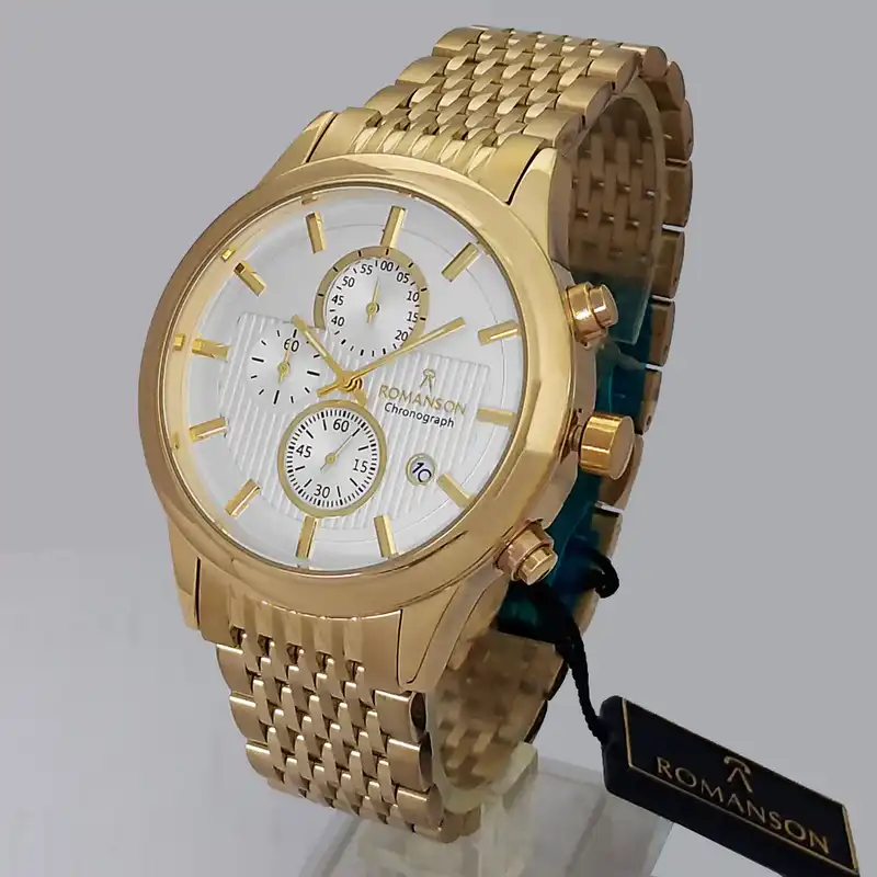 ساعت مچی عقربه‌ای مردانه رومانسون مدل بندفلزی سه موتور کرنوگراف ضدآب کد 0022 GN