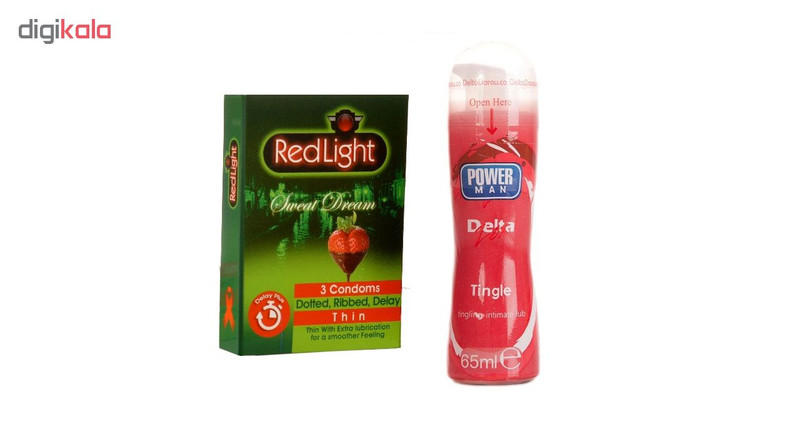 کاندوم تاخیری ردلایت مدل Sweet Dream بسته 3 عددی به همراه ژل دلتا پاورمن مدل Tingle حجم 65 میلی لیتر