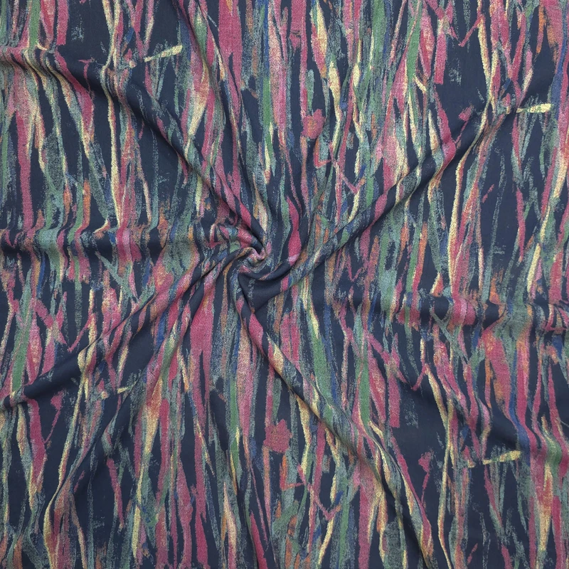 پارچه لباس عرض 1.5 متر مدل شانتون نخ اندونزی طرح خطی رنگ سرخابی