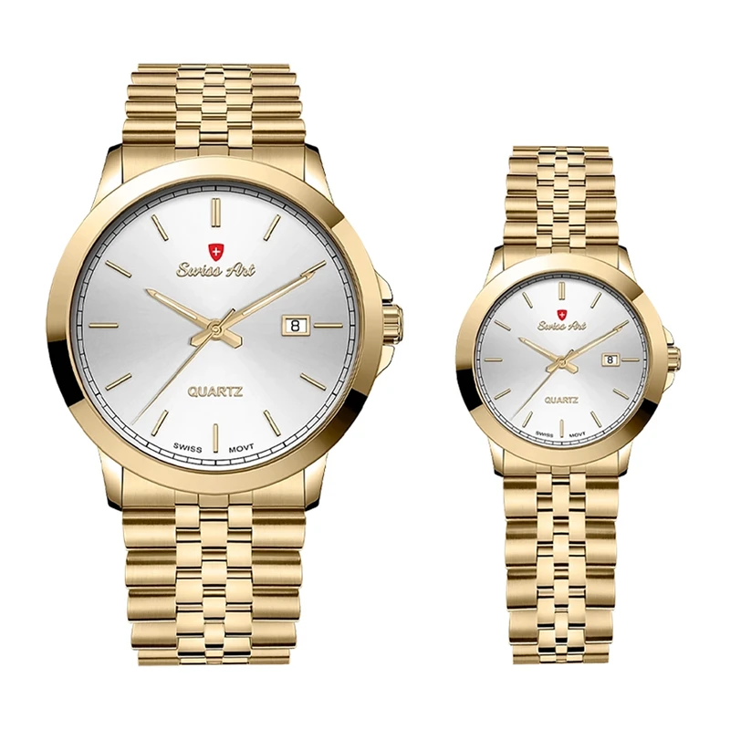 ست ساعت مچی عقربه‌ای کوارتز زنانه و مردانه سوئیس آرت مدل 920090-91GD0300