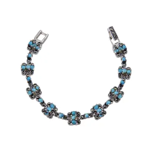 دستبند نقره زنانه بازرگانی میلادی  مدل مارکاریت سنگ فیروزه کد DP_056