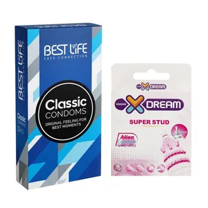 کاندوم بست لایف مدل Classic بسته 12 عددی به همراه کاندوم ایکس دریم مدل Super Stud بسته 1 عددی