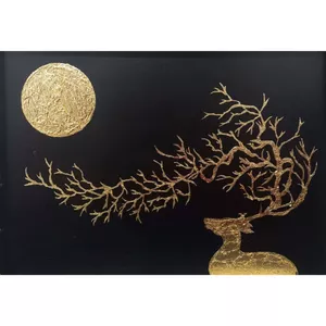تابلو نقاشی ورق طلا طرح گوزن و ماه