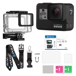 دوربین فیلم برداری ورزشی گوپرو مدل HERO7 Black Quick Stories به همراه قاب ضد آب و بندآویز و محفظ صفحه و لنز پلوز