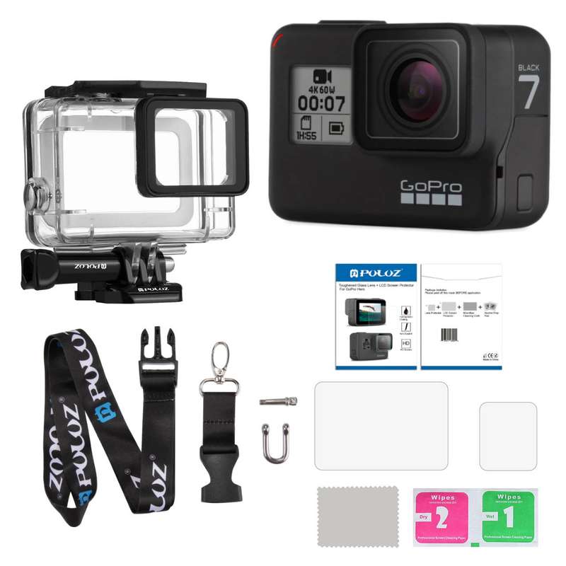 دوربین فیلم برداری ورزشی گوپرو مدل HERO7 Black Quick Stories به همراه قاب ضد آب و بندآویز و محفظ صفحه و لنز پلوز دوربین فیلم برداری ورزشی گوپرو مدل HERO7 Black Quick Stories به همراه قاب ضد آب و بندآویز و محفظ صفحه و لنز پلوز