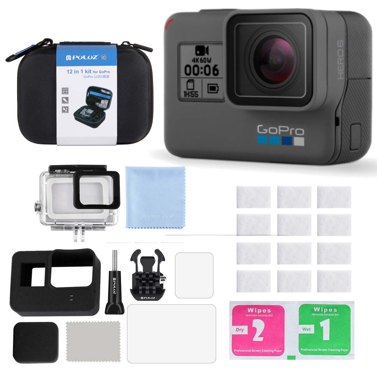 دوربین فیلم برداری ورزشی گوپرو مدل HERO6 Black Quick Stories به همراه کیف لوازم جانبی پلوز 12 تکه پلوز