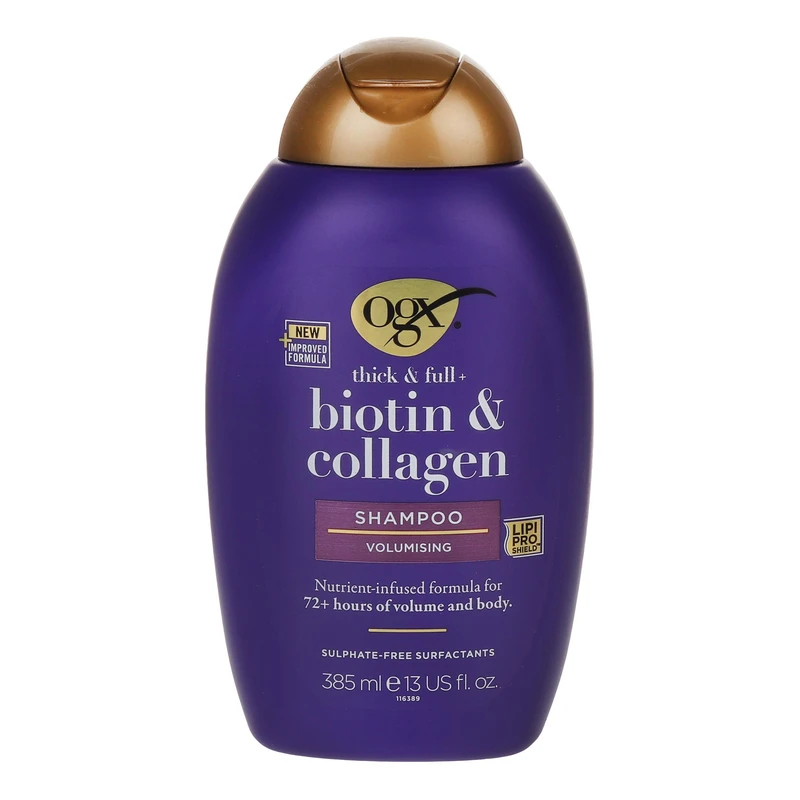 شامپو مو او جی ایکس مدل Biotin مناسب برای موهای کم‌حجم و نازک حجم 385 میلی لیتر