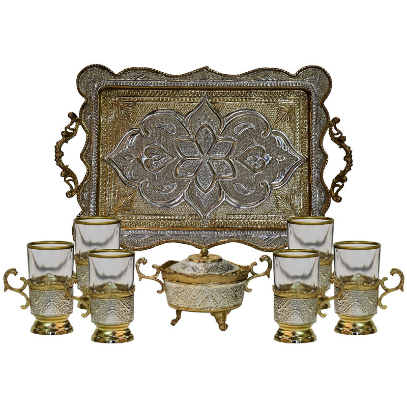 سرویس چای خوری 8 پارچه قلم زنی اب طلا مدل 481184