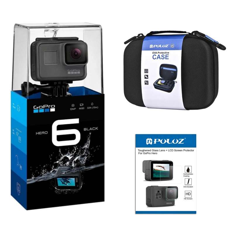 دوربین فیلم برداری ورزشی گوپرو مدل HERO 6 Black همراه با کیف و برچسب محافظ صفحه پلوز دوربین فیلم برداری ورزشی گوپرو مدل HERO 6 Black همراه با کیف و برچسب محافظ صفحه پلوز
