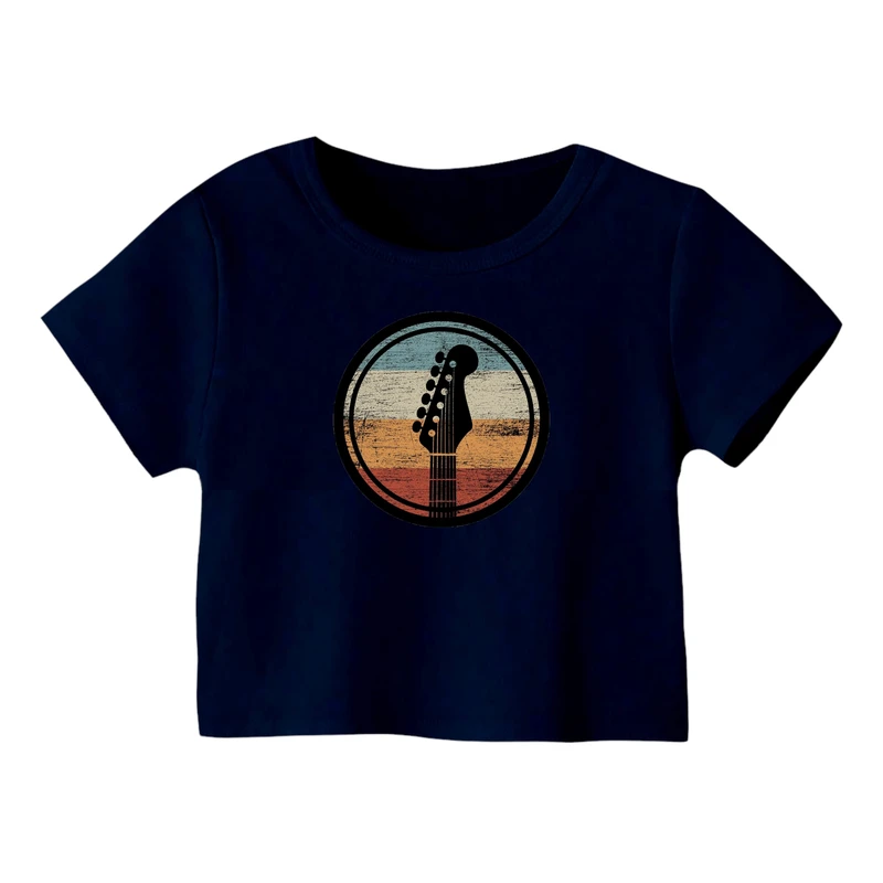 کراپ‌ تی‌شرت آستین کوتاه زنانه مدل گیتار کد ۲
