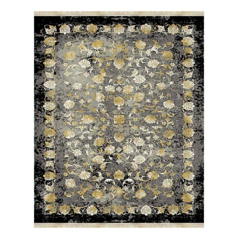 فرش ماشینی 440 شانه زمینه فیلی حاشیه طوسی مدل فانتزی 