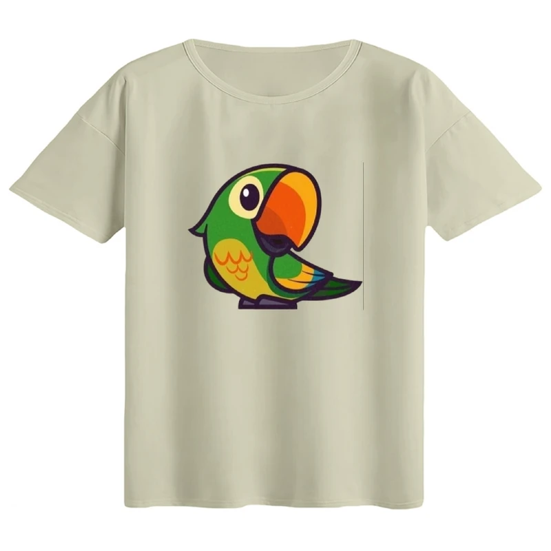 تی‌شرت اورسایز آستین کوتاه زنانه مدل باکسی طرح طوطی