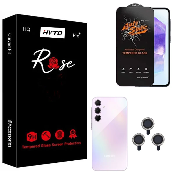 محافظ صفحه نمایش هیتو مدل Rose Antistatic Glavers مناسب برای گوشی موبایل سامسونگ galaxy A35 به همراه محافظ لنز