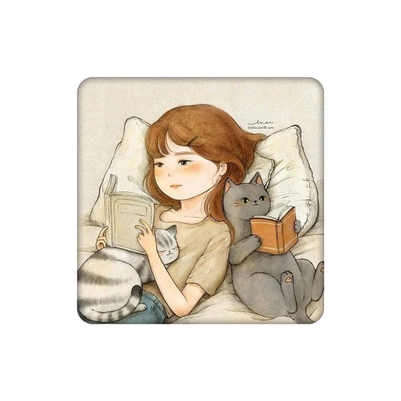زیرلیوانی طرح دختر و گربه ی کتابخوان کد 7529909