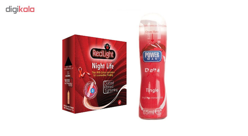 کاندوم ردلایت مدل Night Life بسته 3 عددی به همراه ژل پاورمن مدل Tingle حجم 65 میلی لیتر