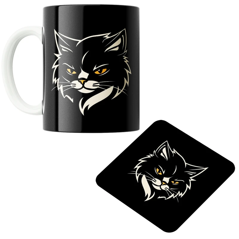 ماگ پاد آفرین مدل گربه خاص کد2 به همراه زیرلیوانی