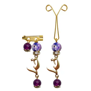 ست گیره روسری و سنجاق سینه زنانه مدل خدا