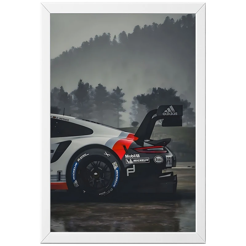 تابلو بکلیت طرح ماشین و خودرو پورشه PORSCHE 911 GT3 RSR مدل W-po2093 فریم سفید