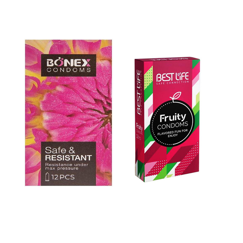کاندوم بونکس مدل Safe & Resistant بسته 12 عددیبه همراه کاندوم بست لایف مدل Fruity بسته 12 عددی کاندوم بونکس مدل Safe & Resistant بسته 12 عددیبه همراه کاندوم بست لایف مدل Fruity بسته 12 عددی