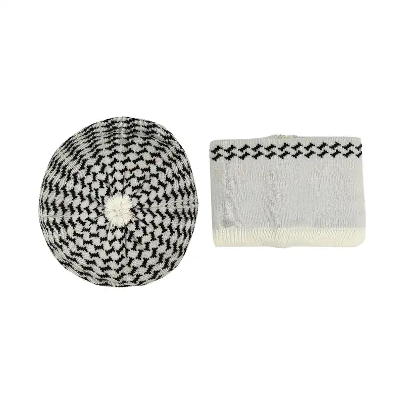 ست کلاه و شال گردن بافتنی بچگانه سام مدل 438 رنگ سفید