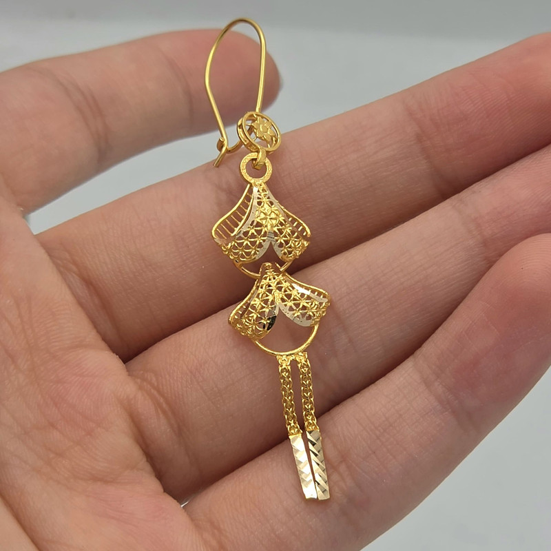گوشواره طلا کم اجرت ۱۸ عیار زنانه گالری طلا و شمش برلیان مدل پنجشیر دوطبقه 