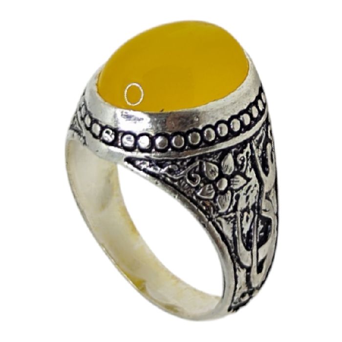 انگشتر نقره مردانه مدل عقیق شرف الشمس رکاب یا علی کد 3500 -  - 6