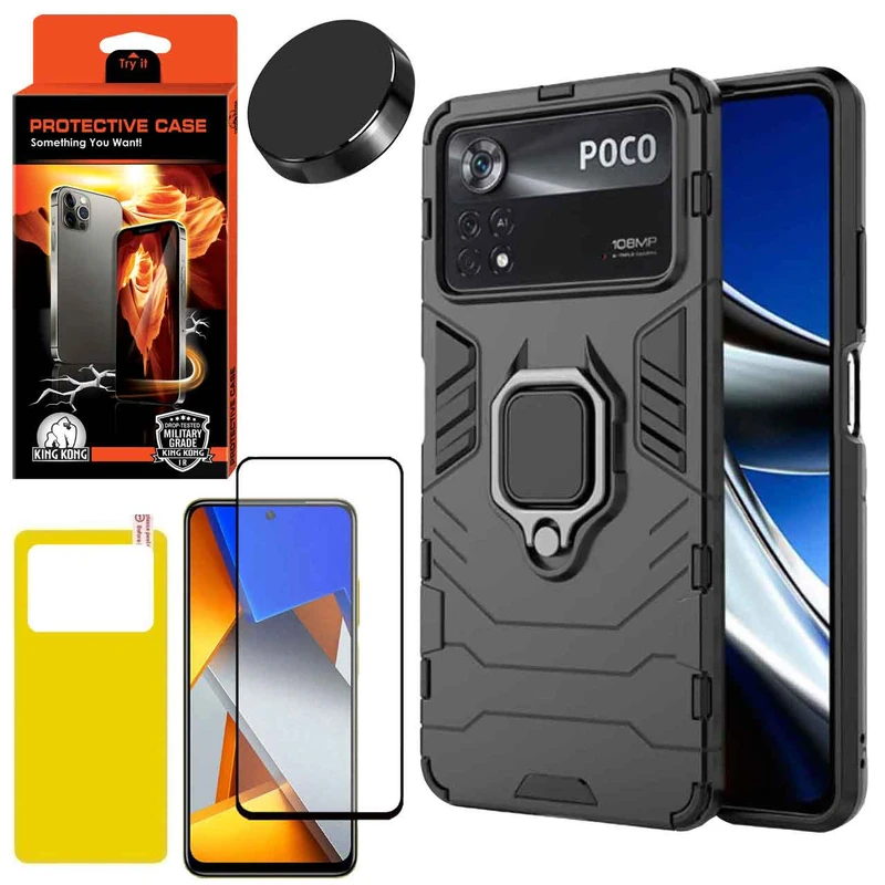 کاور کینگ کونگ مدل BATMAN مناسب برای گوشی موبایل شیائومی Poco M4 Pro 4G به همراه محافظ صفحه نمایش و محافظ پشت و پایه نگهدارنده گوشی 