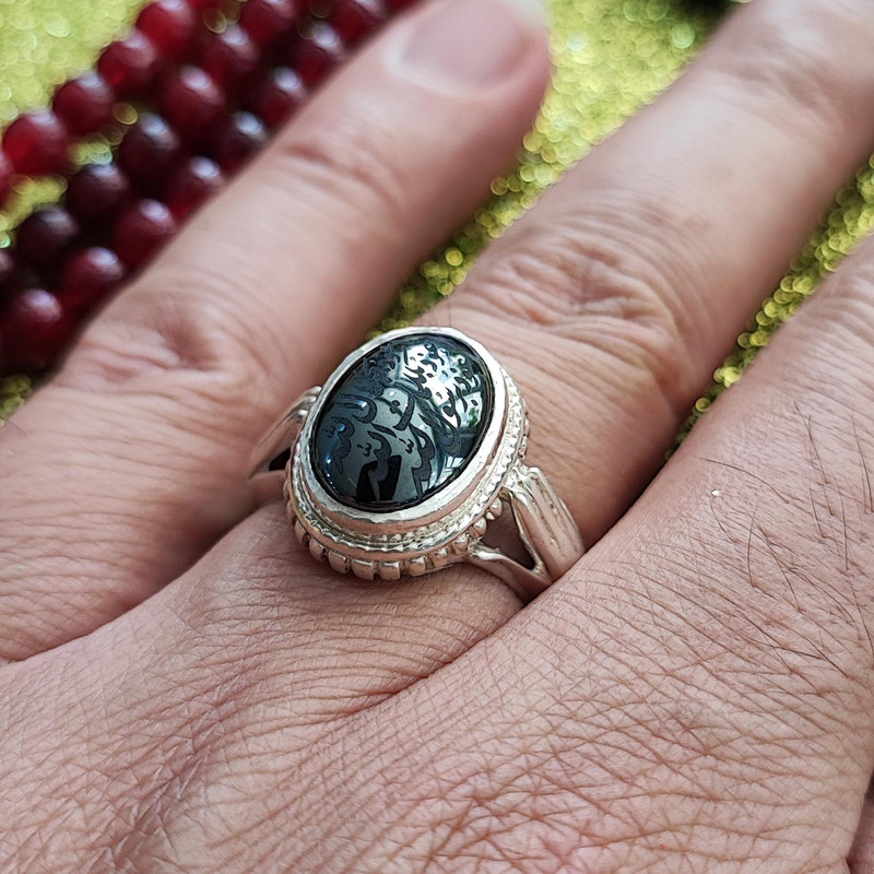 انگشتر نقره مردانه مدل عقیق حدید خطی MH5013 انگشتر نقره مردانه مدل عقیق حدید خطی MH5013