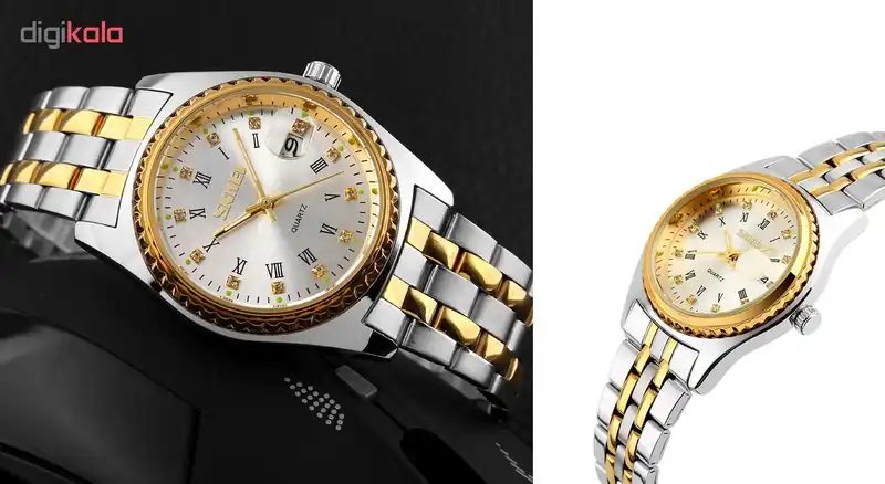 ست ساعت مچی عقربه ای زنانه و مردانه اسکمی مدل 9098 کد 02
