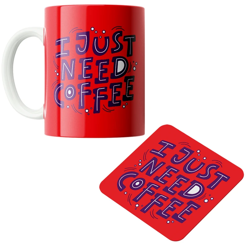 ماگ پاد آفرین مدل من فقط قهوه میخوام کد DKC357 به همراه زیر لیوانی