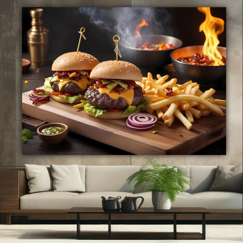 تابلو بوم طرح مخمل فست فود مدل همبرگر کد BK23858