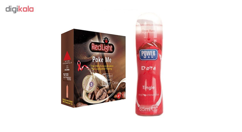 کاندوم ردلایت مدل Poke Me بسته 3 عددی به همراه ژل پاورمن مدل Tingle حجم 65 میلی لیتر