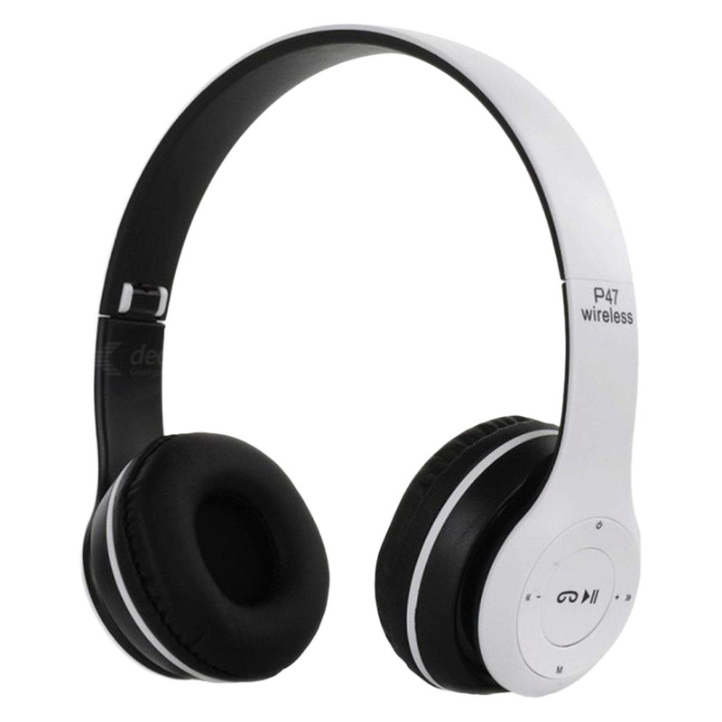 هدفون بلوتوثی مدل P47 new version 5.0EDR با میکروفون، پشتیبانی از کارت حافظه TF و رادیو FM، قابلیت اتصال سیمی 3.5 میلی‌متری، کنترل موسیقی و تماس، مقاوم در برابر رطوبت و عرق