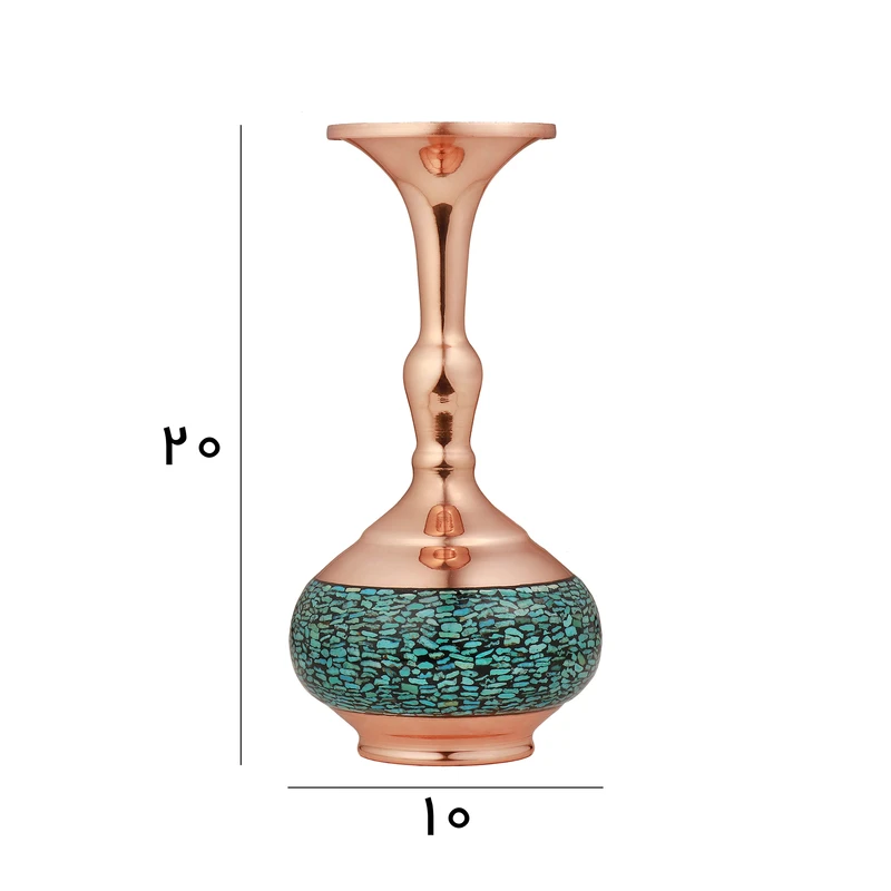 عکس شماره 2 : گلدان فیروزه کوبی مسی مدل شلغمی کد 20