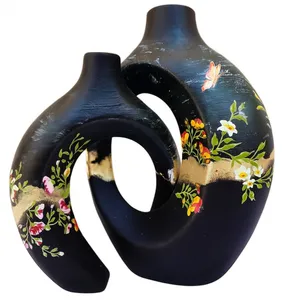 گلدان سفالی طرح گل و مرغ شیرازی مدل F10 بسته 2 عددی