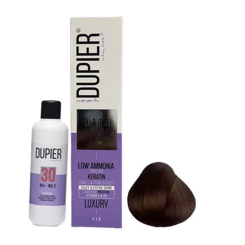 رنگ موی دوپیر سری زیتونی شماره6/3 بلوند زیتونی تیره M5حجم 100میلی لیتر بهمراه اکسیدان مدل 2 نه درصدی 150 میلی لیتر