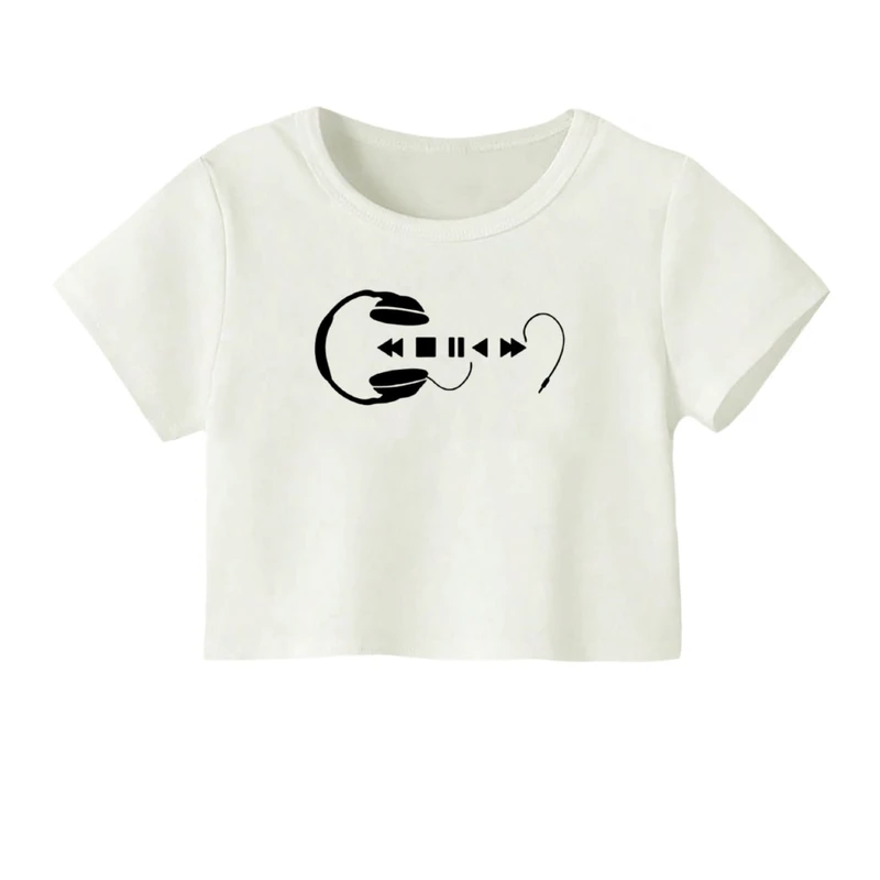 کراپ‌ تی‌شرت آستین کوتاه زنانه مدل هدفون