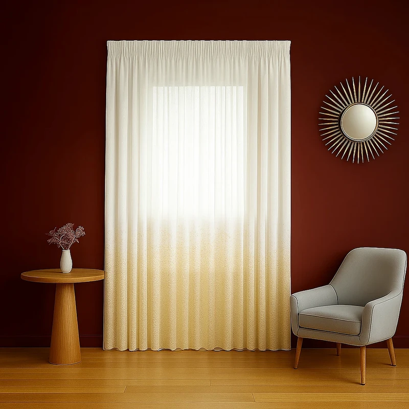 پرده تیکو دکو مدل دوخت ساده حریر ژورژت طلا کوب سایز 280*300 سانتی‌متر