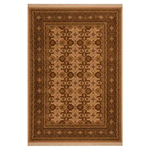 فرش ماشینی 700 شانه برند بزرگمهر زمینه گندمی طرح بلوچی کد 78001