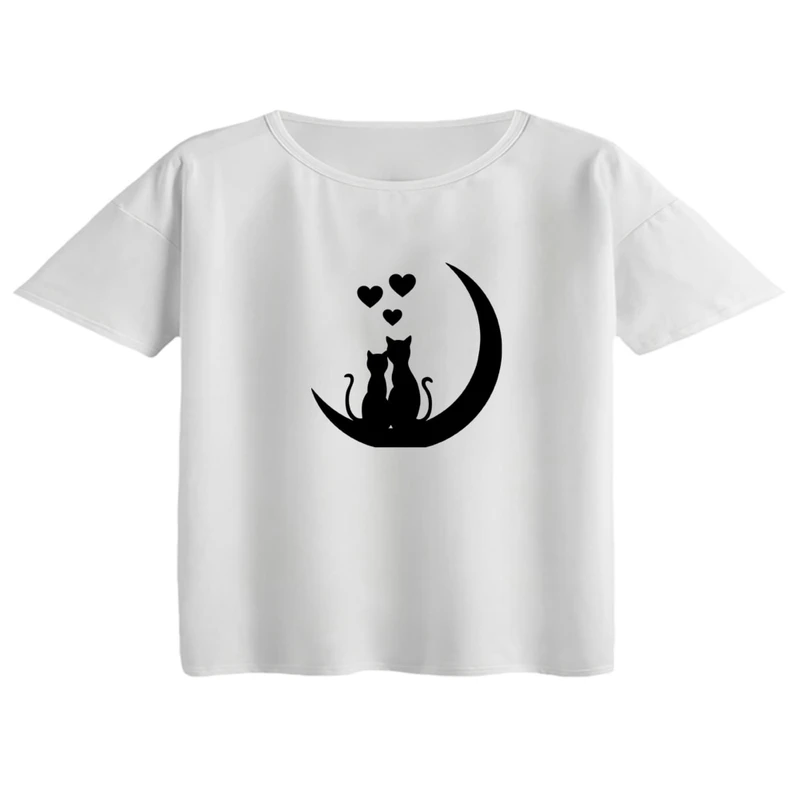 کراپ تی‌شرت آستین کوتاه زنانه مدل گربه ها کد 2