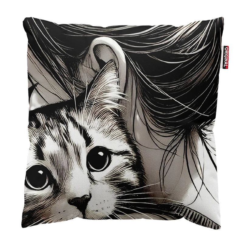 کوسن پاد آفرین مدل دخترانه طرح گربه کیوت فانتزی کد PK301976 سایز 30*30 سانتی متر