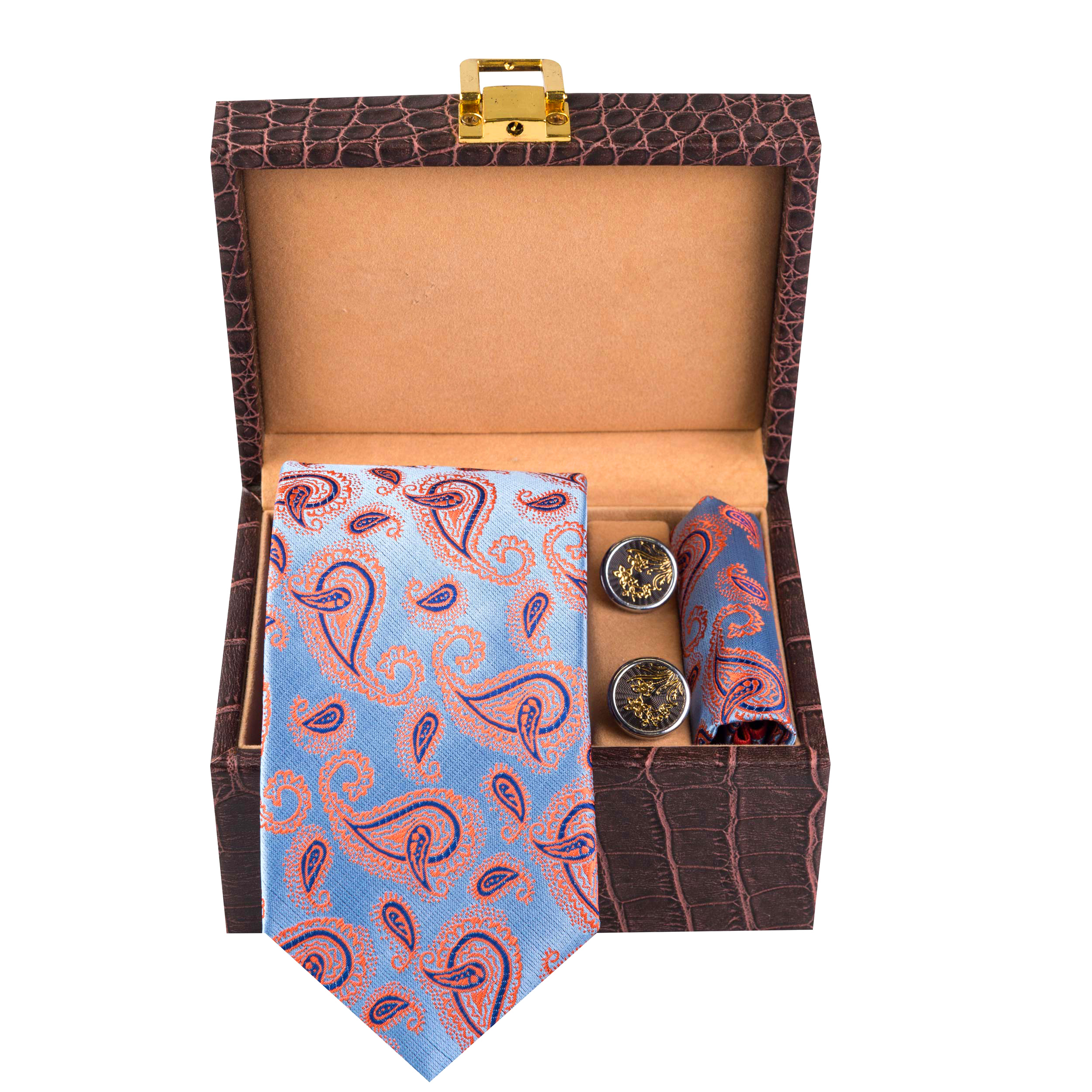 ست کراوات و دستمال جیب و دکمه سردست مردانه مدل GF-PA1252-OR-BOX